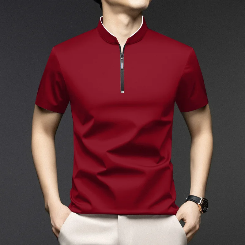Men Stand Collar Half Zip Short Sleeve T Shirt Slim Fit Soft Fabric Casual Business Basic Tops Daily Wear Pullover