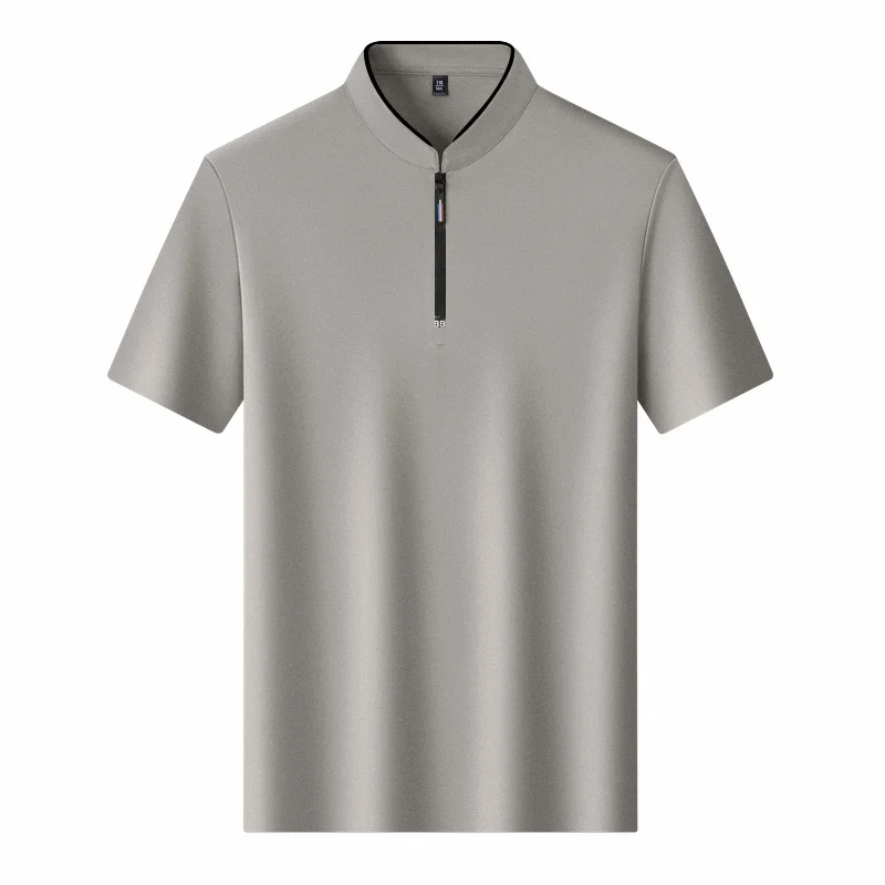 Men Stand Collar Half Zip Short Sleeve T Shirt Slim Fit Soft Fabric Casual Business Basic Tops Daily Wear Pullover