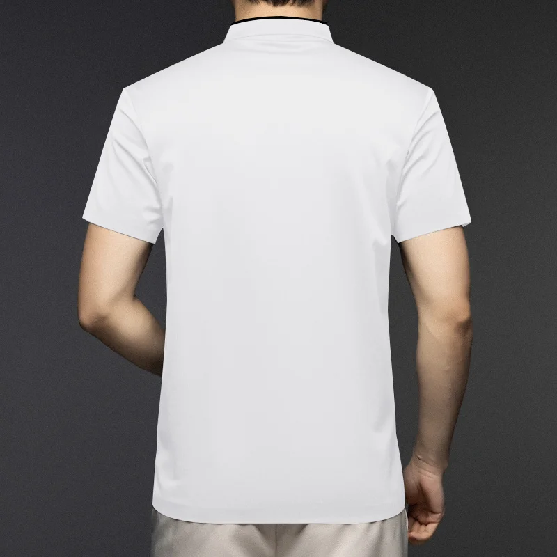 Men Stand Collar Half Zip Short Sleeve T Shirt Slim Fit Soft Fabric Casual Business Basic Tops Daily Wear Pullover