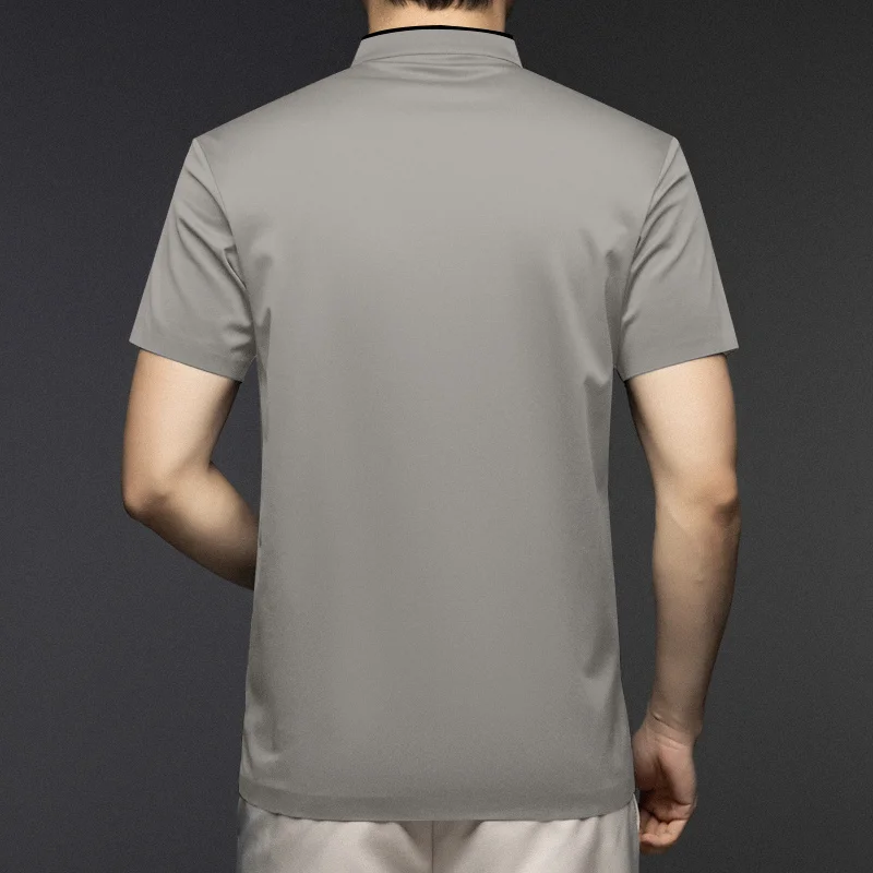Men Stand Collar Half Zip Short Sleeve T Shirt Slim Fit Soft Fabric Casual Business Basic Tops Daily Wear Pullover