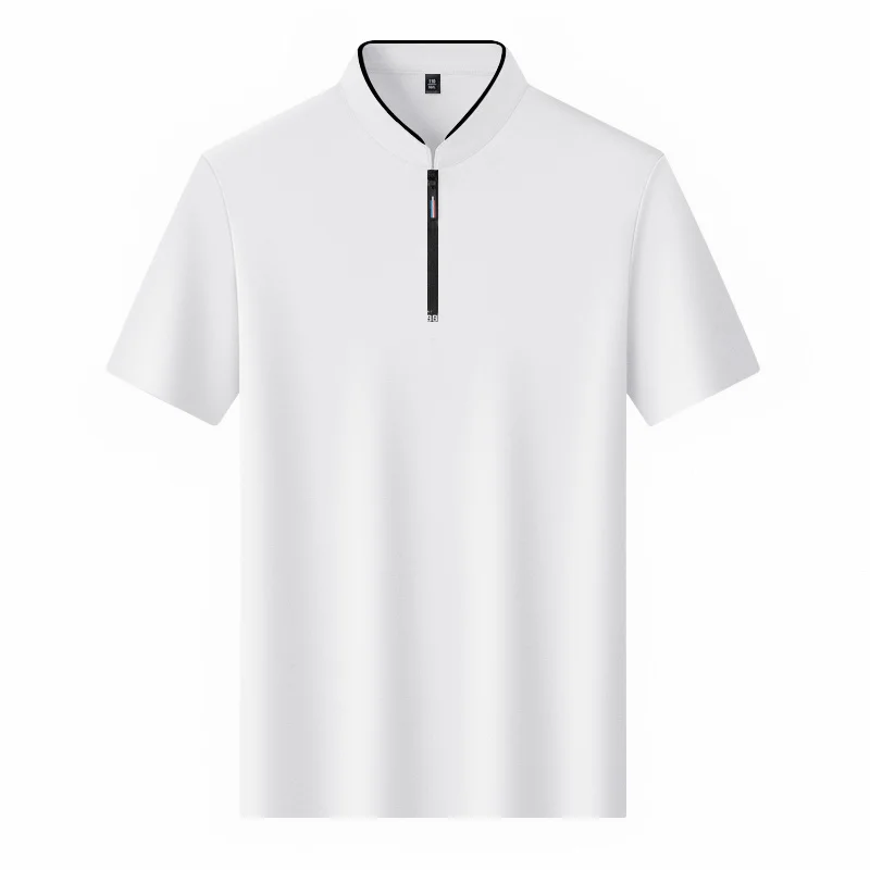 Men Stand Collar Half Zip Short Sleeve T Shirt Slim Fit Soft Fabric Casual Business Basic Tops Daily Wear Pullover