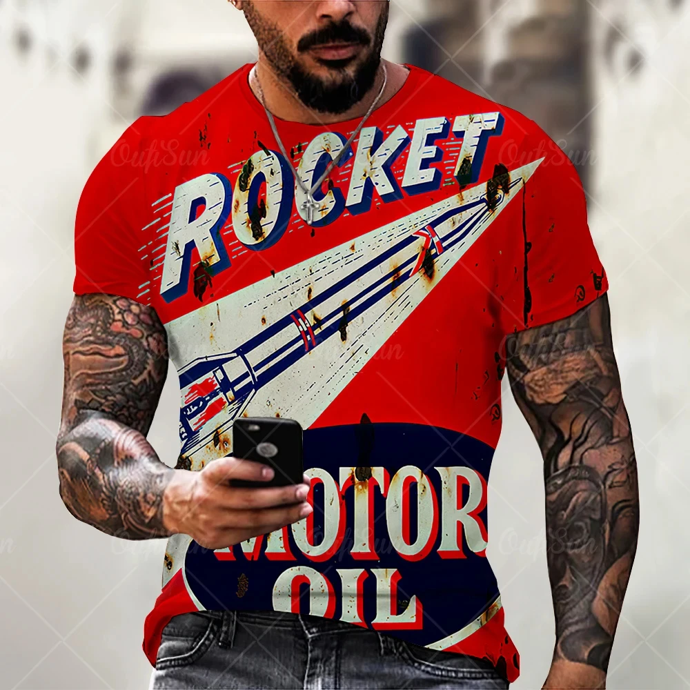 3d Tshirts For Men Vintage Oil T-shirt Street Fashion Castrol Printed Short-sleeved Loose Oversized Motorcycle T-shirt Tops Tees