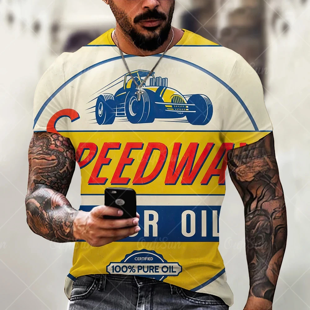 3d Tshirts For Men Vintage Oil T-shirt Street Fashion Castrol Printed Short-sleeved Loose Oversized Motorcycle T-shirt Tops Tees