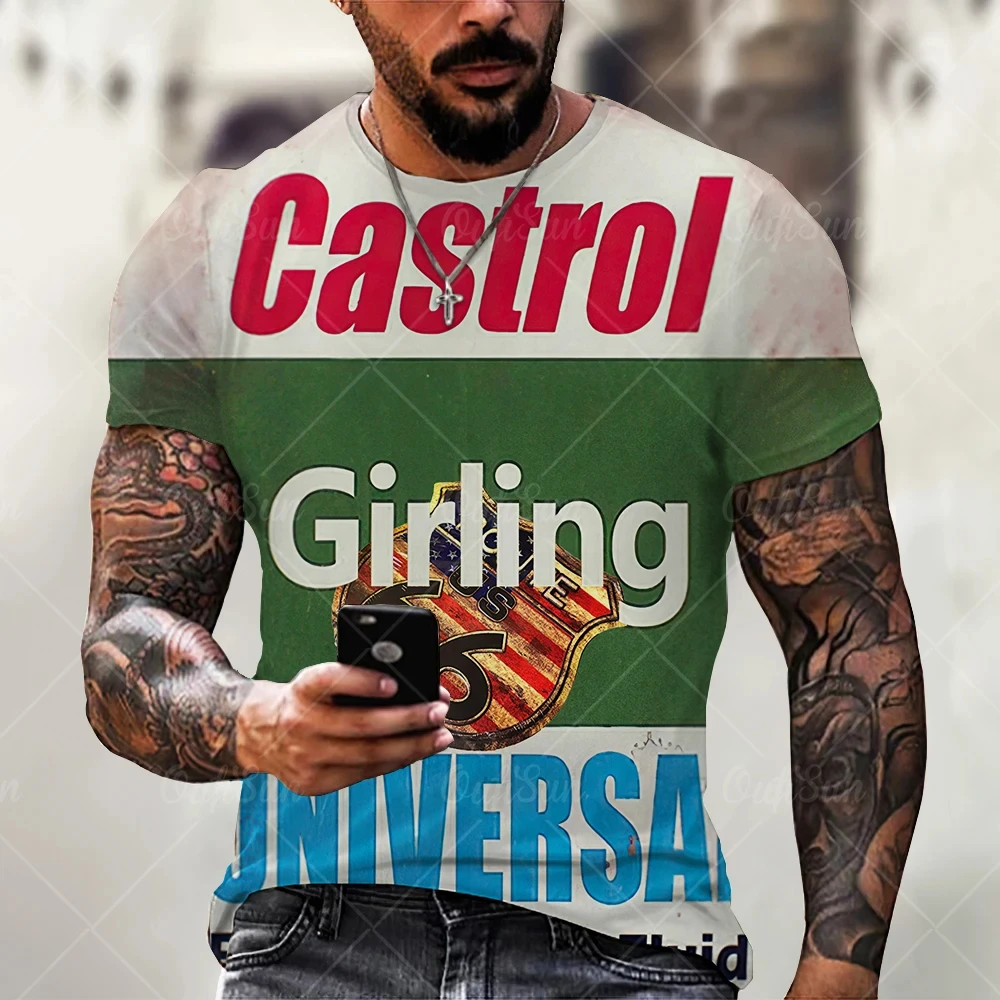 3d Tshirts For Men Vintage Oil T-shirt Street Fashion Castrol Printed Short-sleeved Loose Oversized Motorcycle T-shirt Tops Tees