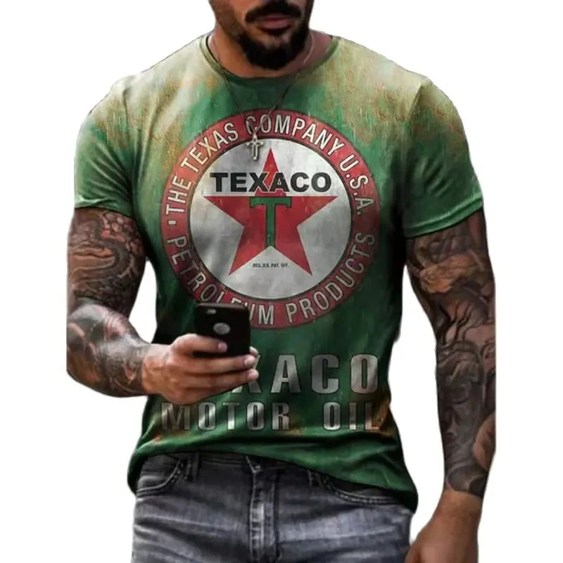3d Tshirts For Men Vintage Oil T-shirt Street Fashion Castrol Printed Short-sleeved Loose Oversized Motorcycle T-shirt Tops Tees