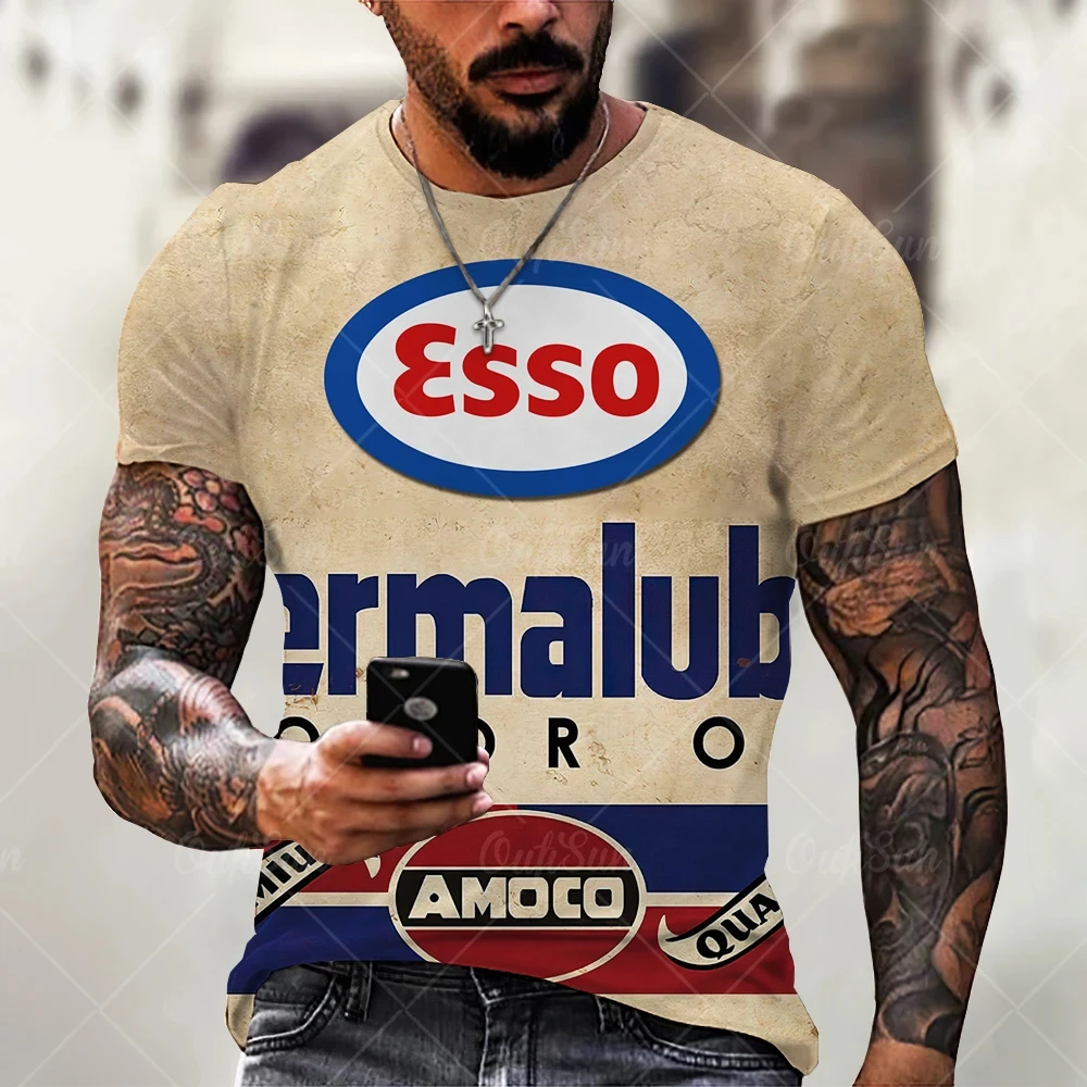 3d Tshirts For Men Vintage Oil T-shirt Street Fashion Castrol Printed Short-sleeved Loose Oversized Motorcycle T-shirt Tops Tees