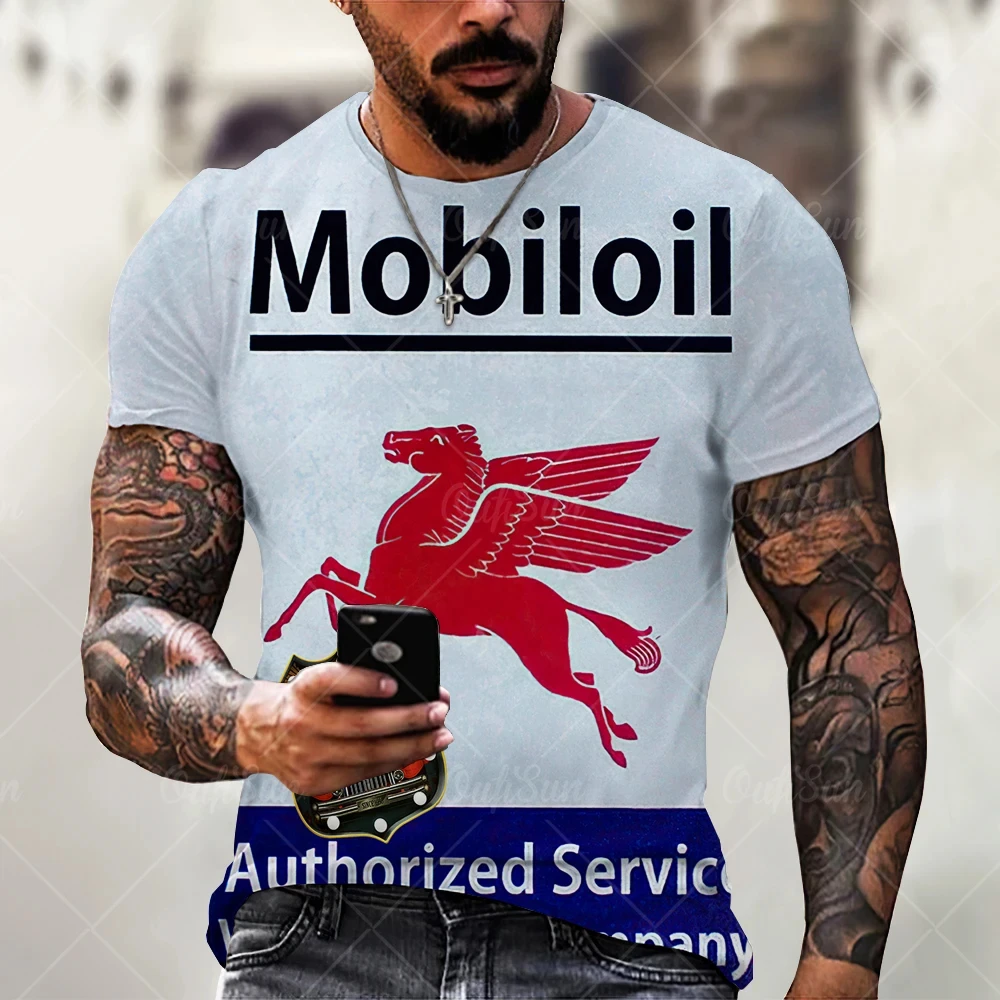 3d Tshirts For Men Vintage Oil T-shirt Street Fashion Castrol Printed Short-sleeved Loose Oversized Motorcycle T-shirt Tops Tees