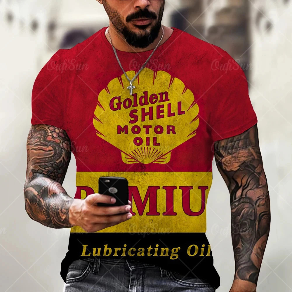 3d Tshirts For Men Vintage Oil T-shirt Street Fashion Castrol Printed Short-sleeved Loose Oversized Motorcycle T-shirt Tops Tees