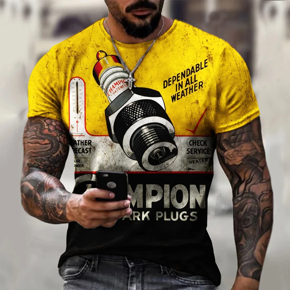 3d Tshirts For Men Vintage Oil T-shirt Street Fashion Castrol Printed Short-sleeved Loose Oversized Motorcycle T-shirt Tops Tees