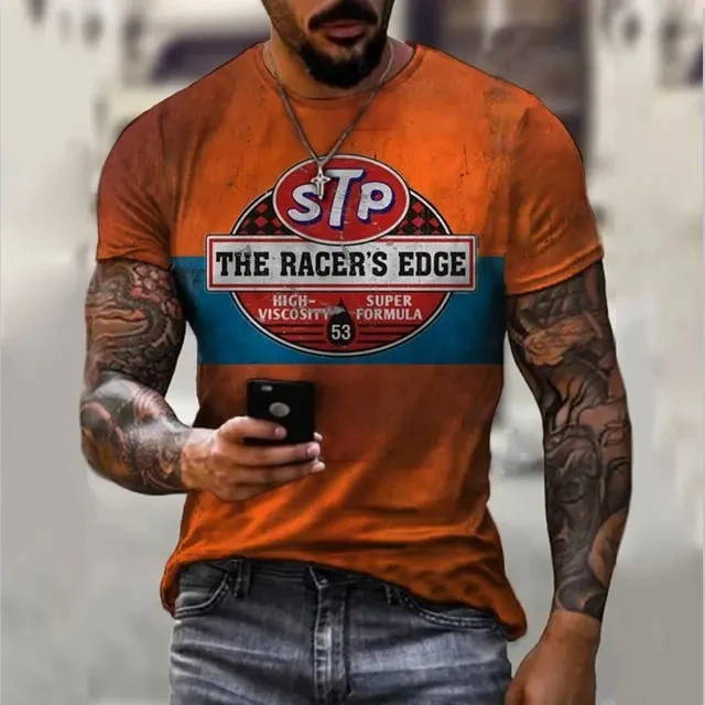 3d Tshirts For Men Vintage Oil T-shirt Street Fashion Castrol Printed Short-sleeved Loose Oversized Motorcycle T-shirt Tops Tees