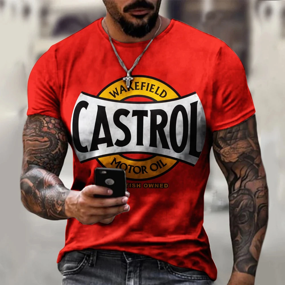 3d Tshirts For Men Vintage Oil T-shirt Street Fashion Castrol Printed Short-sleeved Loose Oversized Motorcycle T-shirt Tops Tees