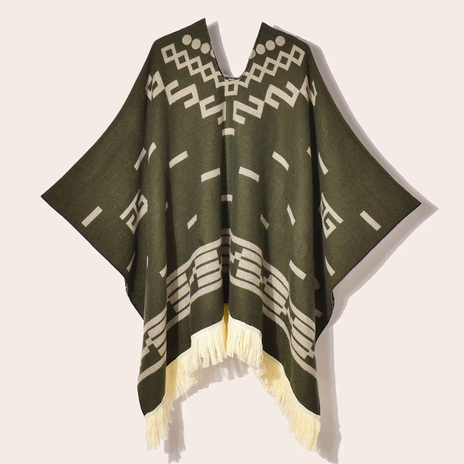 Men's Cape Fashionable Knitted Fringed Pullover Mantle Men Thickened Warm Large Shawl Wool-like Material Winter Season