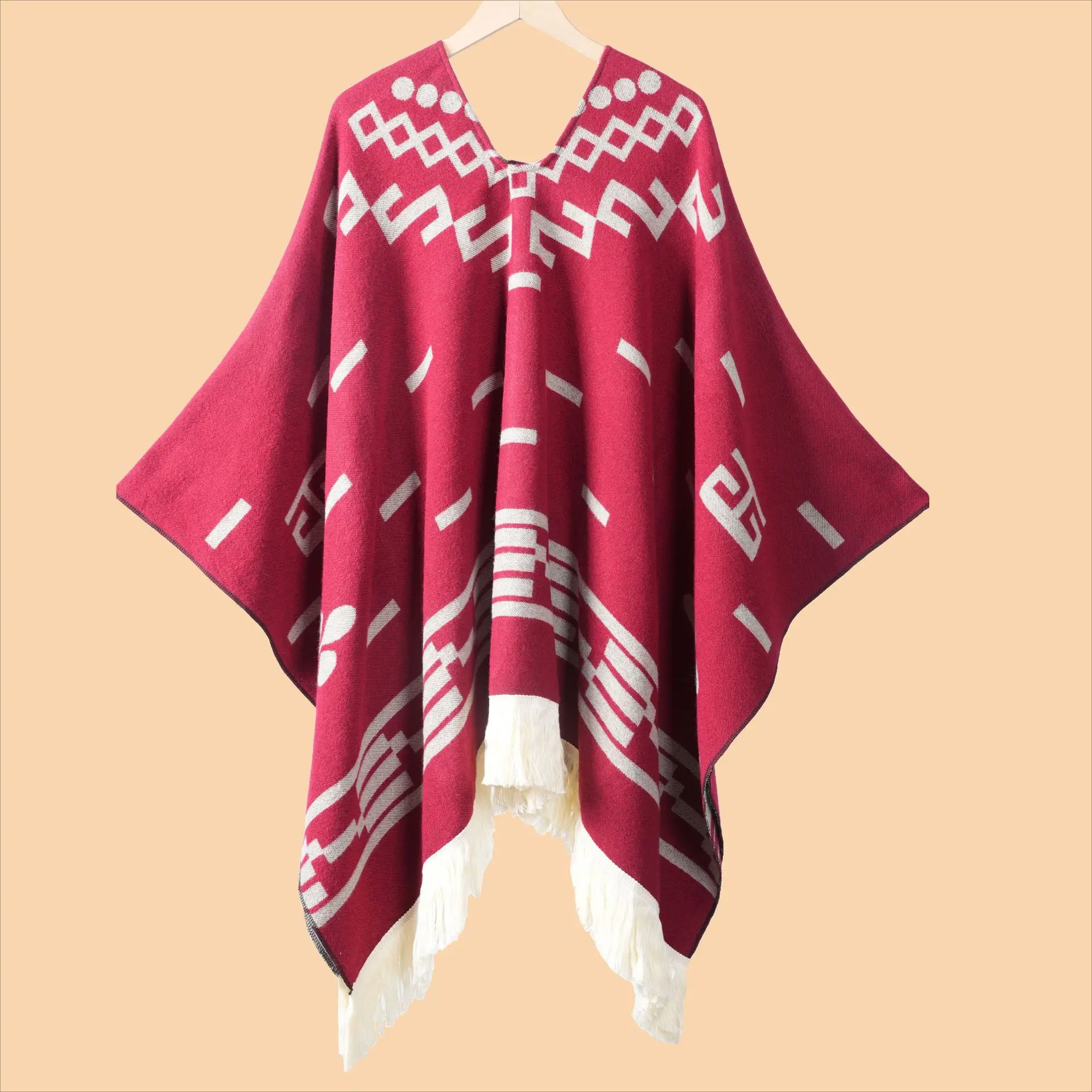 Men's Cape Fashionable Knitted Fringed Pullover Mantle Men Thickened Warm Large Shawl Wool-like Material Winter Season
