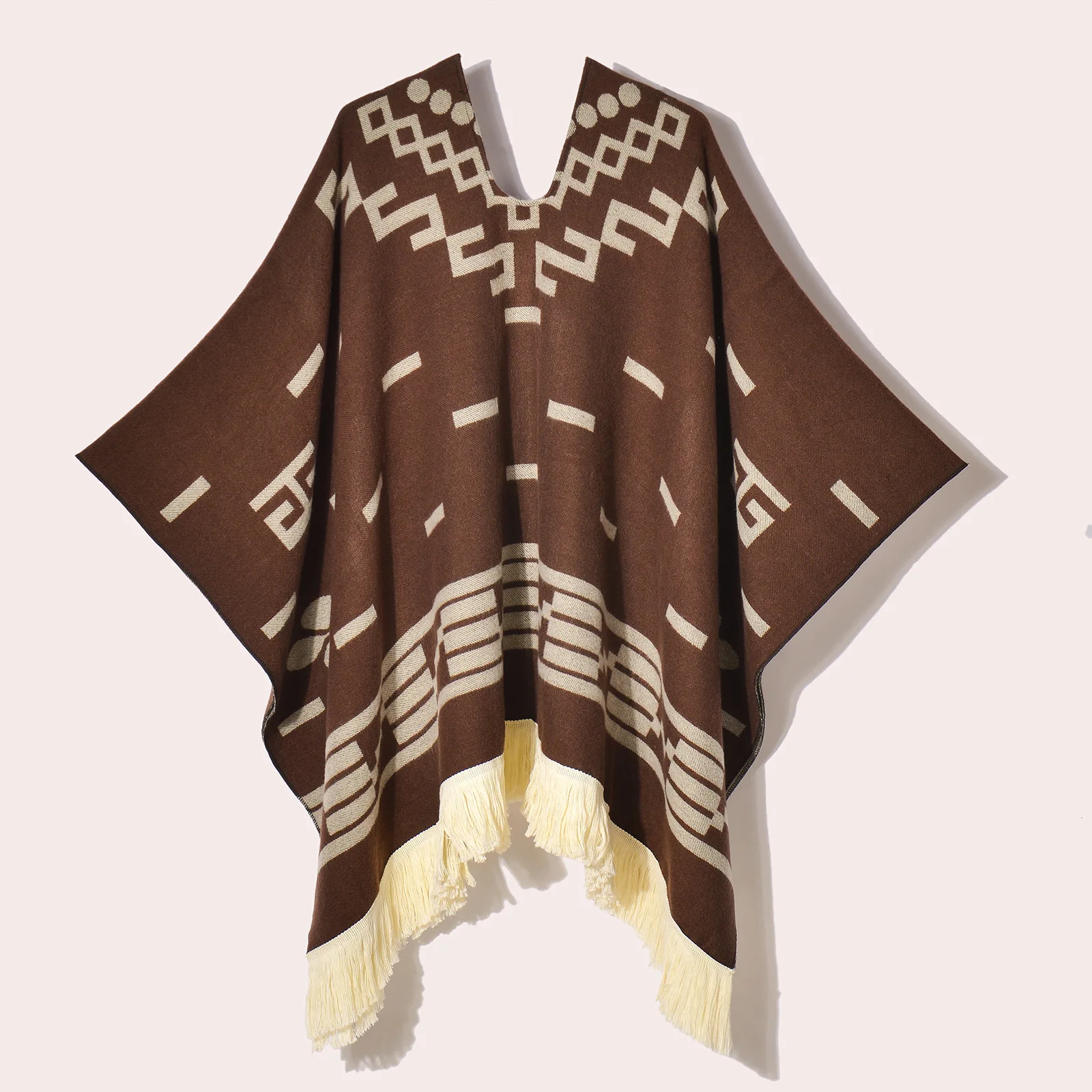 Men's Cape Fashionable Knitted Fringed Pullover Mantle Men Thickened Warm Large Shawl Wool-like Material Winter Season
