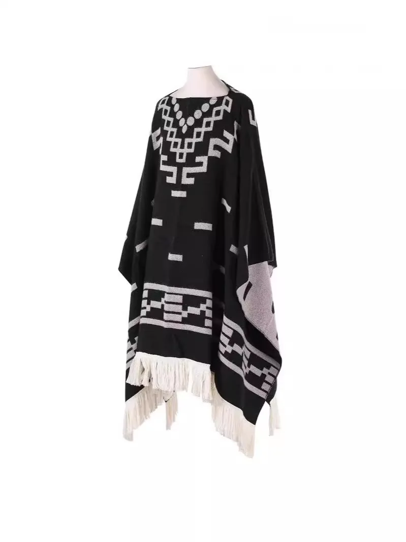 Men's Cape Fashionable Knitted Fringed Pullover Mantle Men Thickened Warm Large Shawl Wool-like Material Winter Season