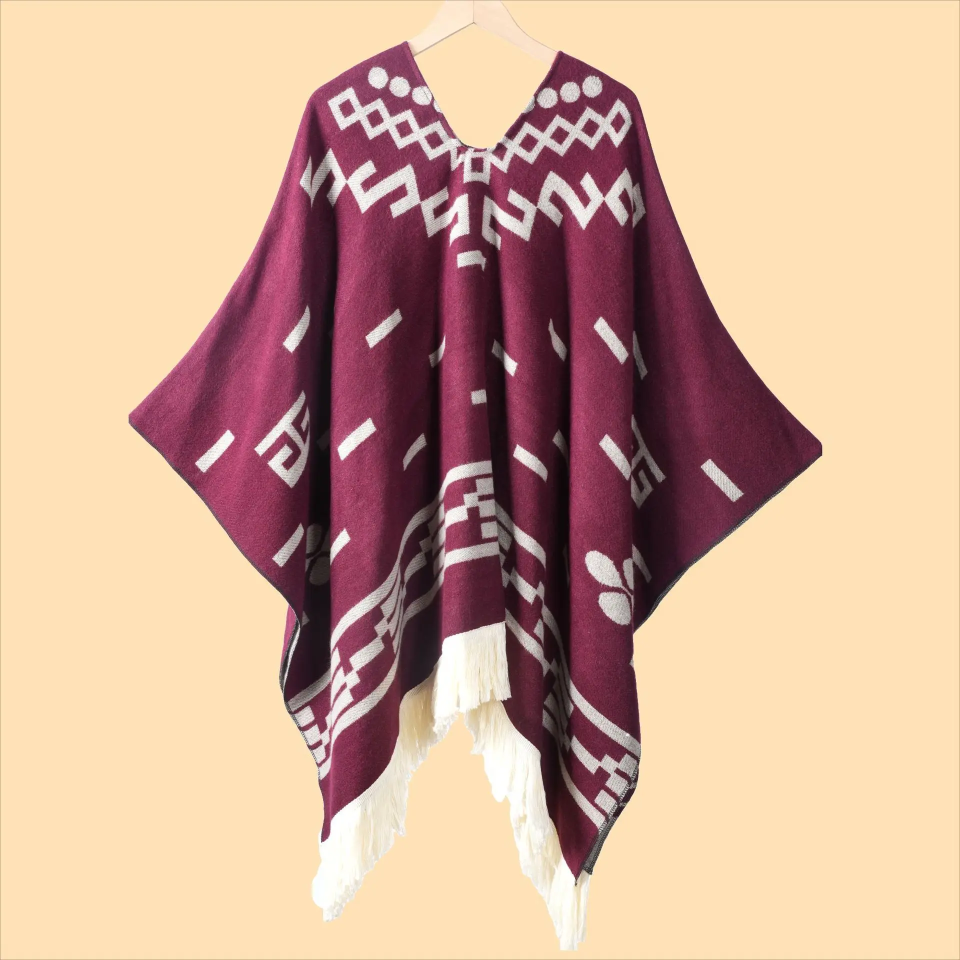 Men's Cape Fashionable Knitted Fringed Pullover Mantle Men Thickened Warm Large Shawl Wool-like Material Winter Season