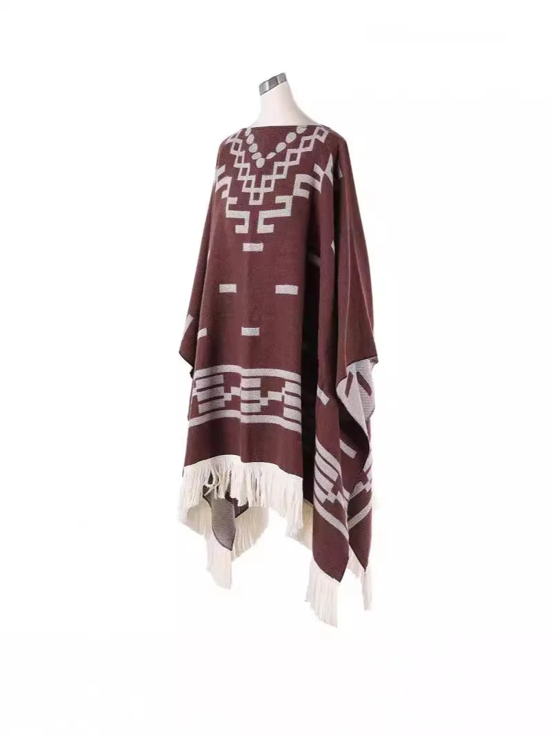 Men's Cape Fashionable Knitted Fringed Pullover Mantle Men Thickened Warm Large Shawl Wool-like Material Winter Season