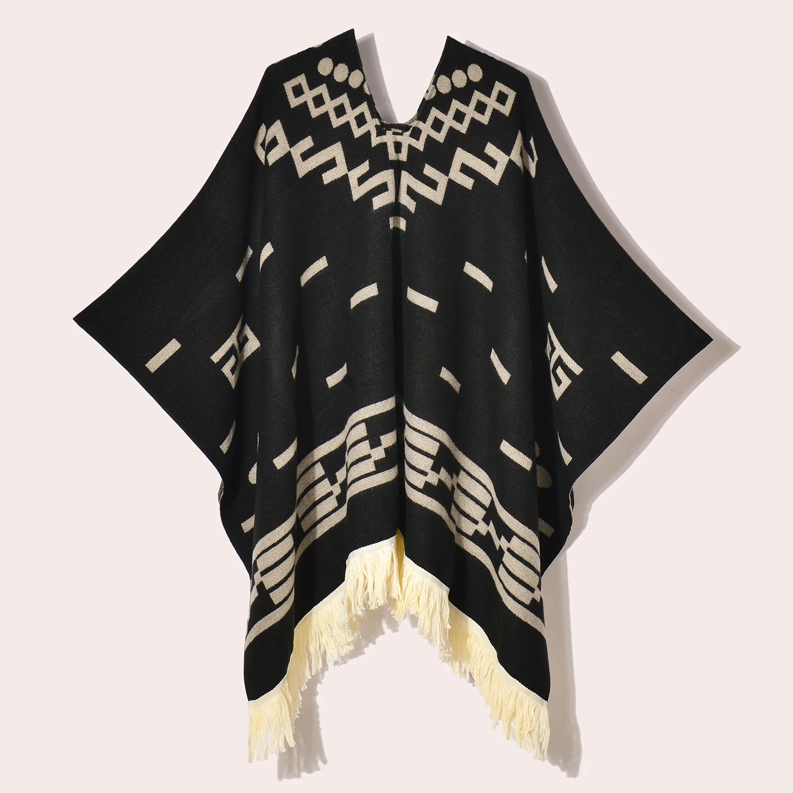 Men's Cape Fashionable Knitted Fringed Pullover Mantle Men Thickened Warm Large Shawl Wool-like Material Winter Season