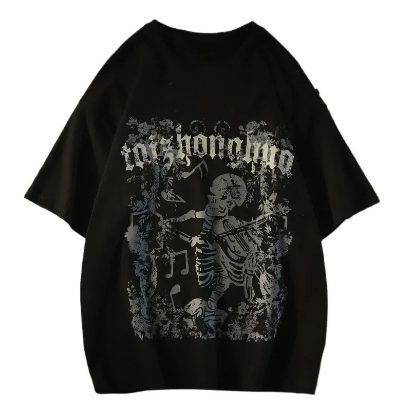 M-8XL American Street Trendy Brand Skull Element Print Trendy Men's T-shirt High Street Trendy Men's Clothing