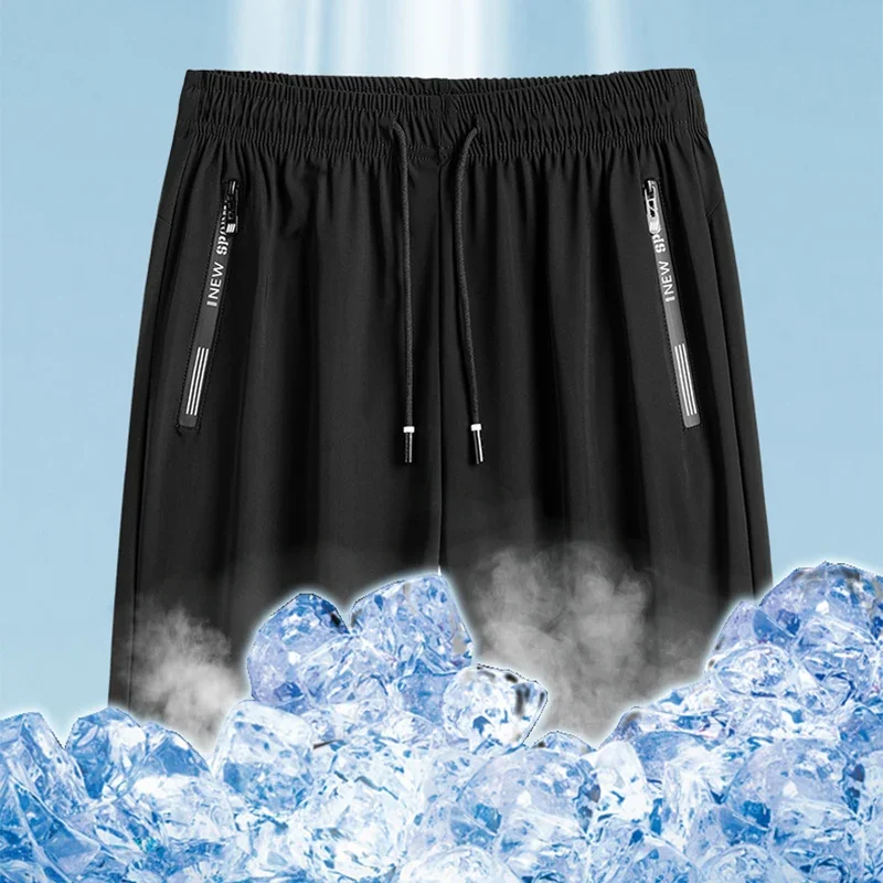 Men Plus Size Casual Shorts 6XL 7XL Big Size Gym Shorts Ice Silk Stretchy Summer Beach Short Pants Quick Dry Male Clothing 180KG