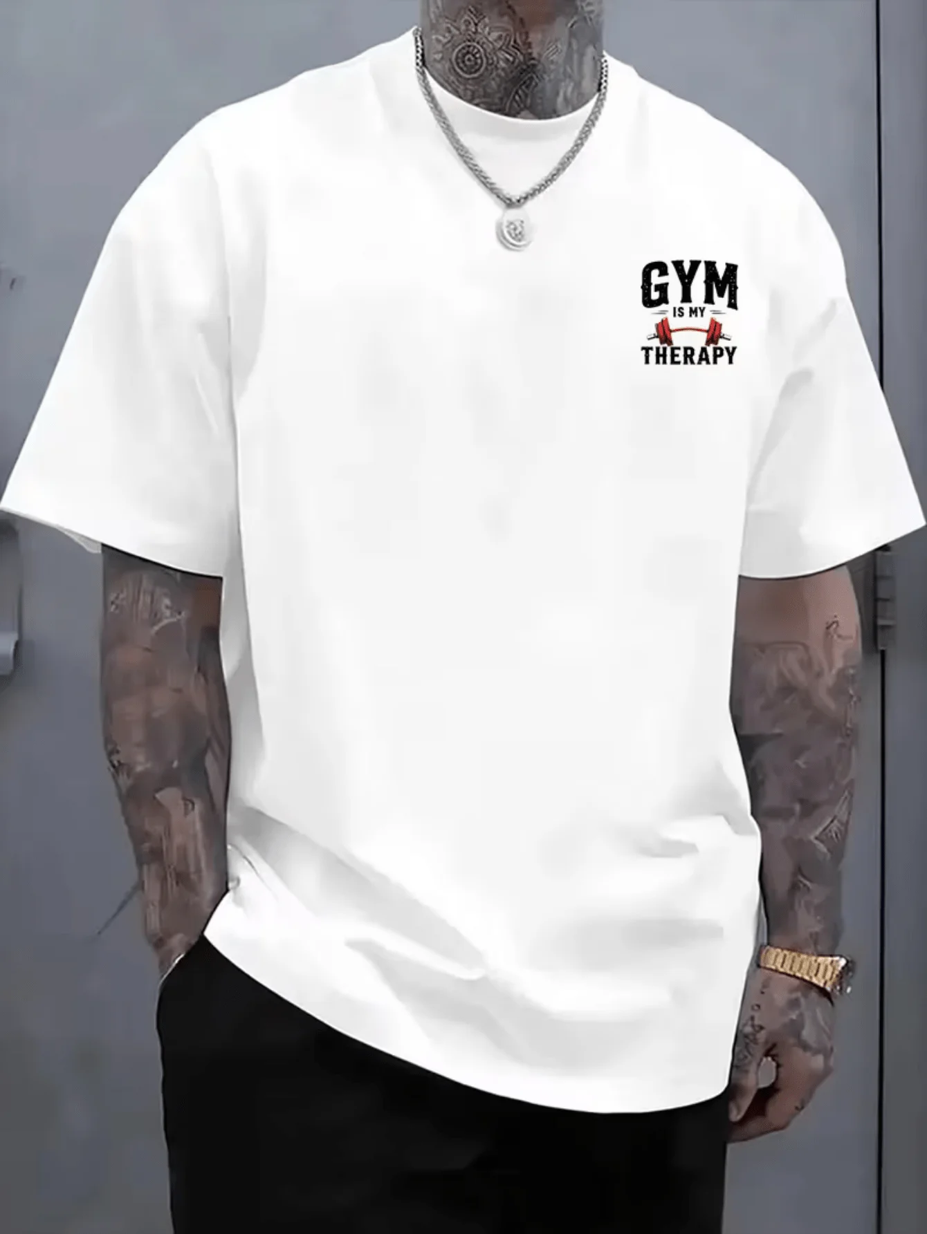 Men's Gym Relax Print T-Shirt Soft Breathable Fitness Tee with Bold Workout Graphics Round Neck Short Sleeve
