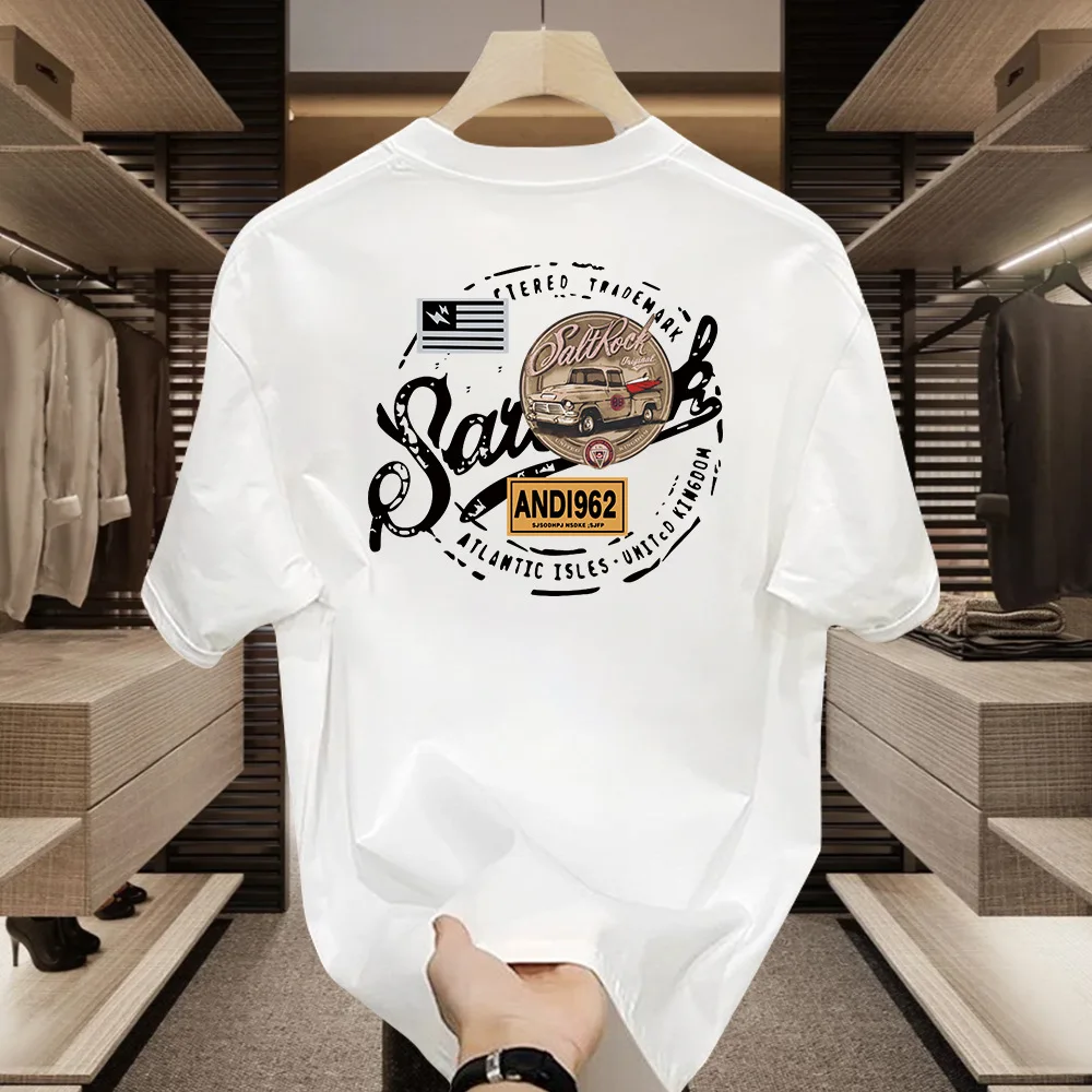 Summer 230g heavy cotton fashion versatile short-sleeved t-shirt men's fashion casual printed half-sleeved top