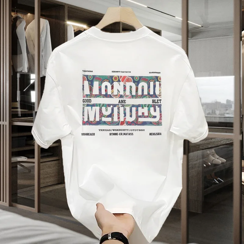 Summer 230g heavy cotton fashion versatile short-sleeved t-shirt men's fashion casual printed half-sleeved top