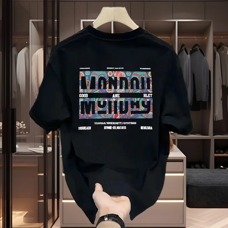 Summer 230g heavy cotton fashion versatile short-sleeved t-shirt men's fashion casual printed half-sleeved top
