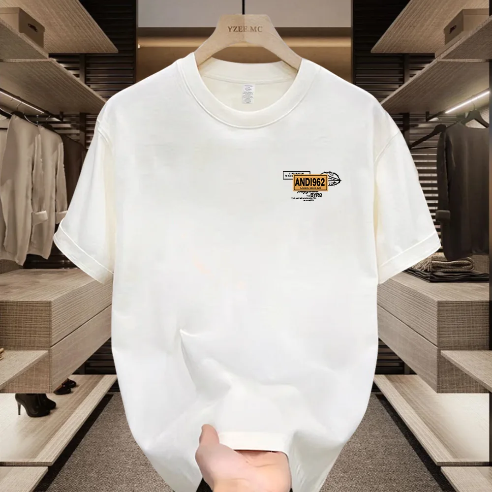 Summer 230g heavy cotton fashion versatile short-sleeved t-shirt men's fashion casual printed half-sleeved top