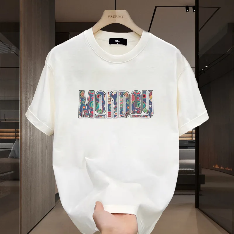 Summer 230g heavy cotton fashion versatile short-sleeved t-shirt men's fashion casual printed half-sleeved top