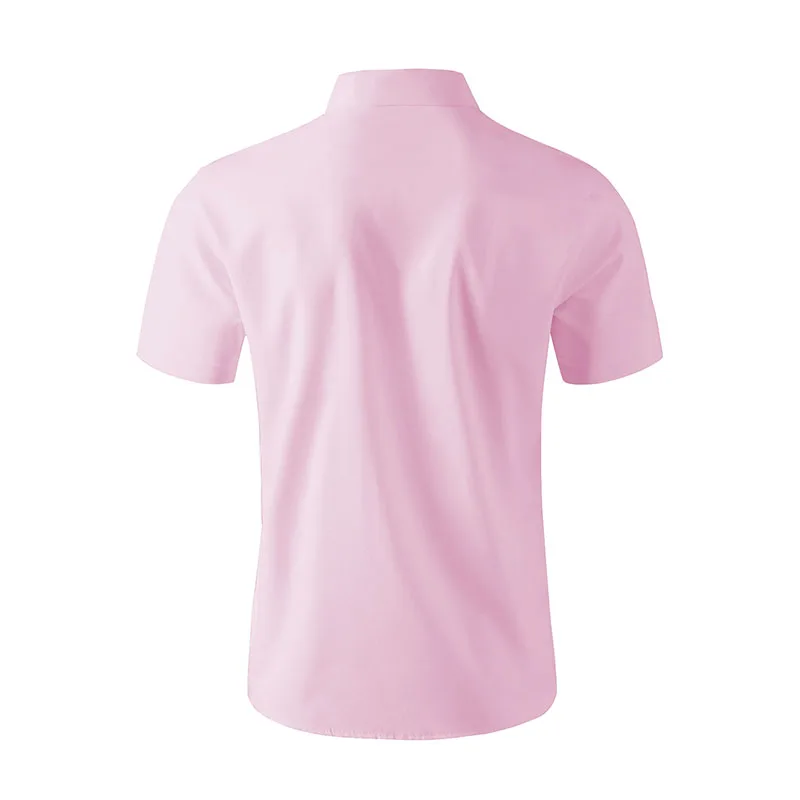 New Men's Business Casual Solid Color Short Sleeved Shirt for Summer Fashion No Ironing Comfortable and Versatile Top