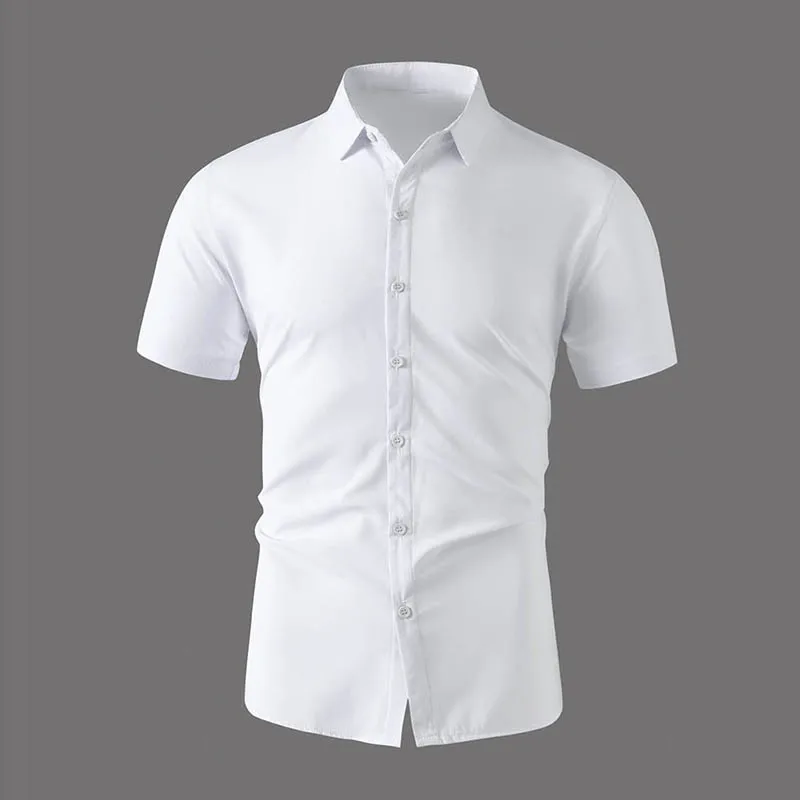 New Men's Business Casual Solid Color Short Sleeved Shirt for Summer Fashion No Ironing Comfortable and Versatile Top