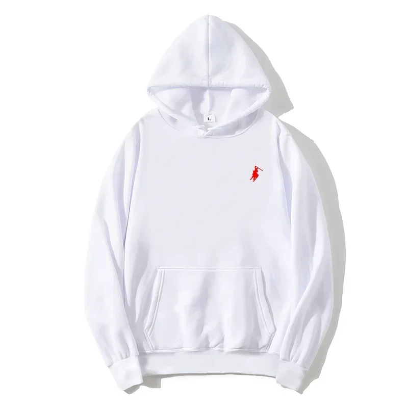2026 polo print hooded sweatshirt for autumn and winter, suitable for both men and women, loose white couple's casual sweatshirt