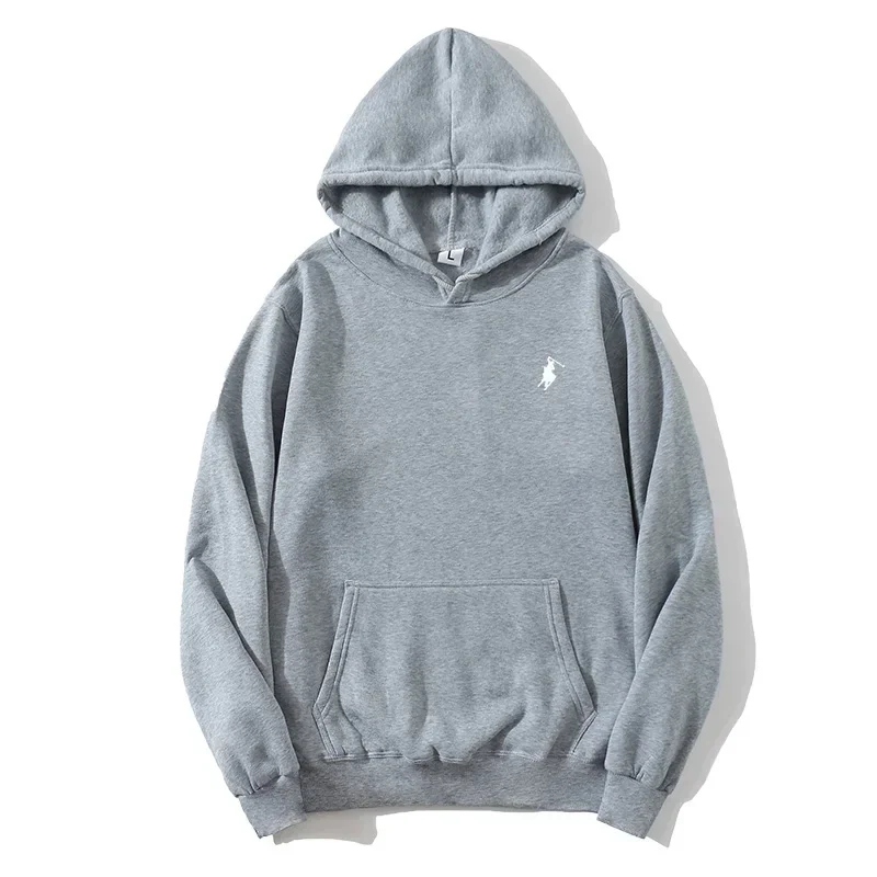 2026 polo print hooded sweatshirt for autumn and winter, suitable for both men and women, loose white couple's casual sweatshirt