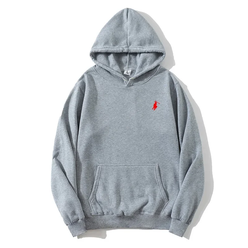 2026 polo print hooded sweatshirt for autumn and winter, suitable for both men and women, loose white couple's casual sweatshirt