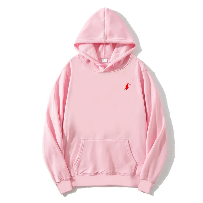 2026 polo print hooded sweatshirt for autumn and winter, suitable for both men and women, loose white couple's casual sweatshirt
