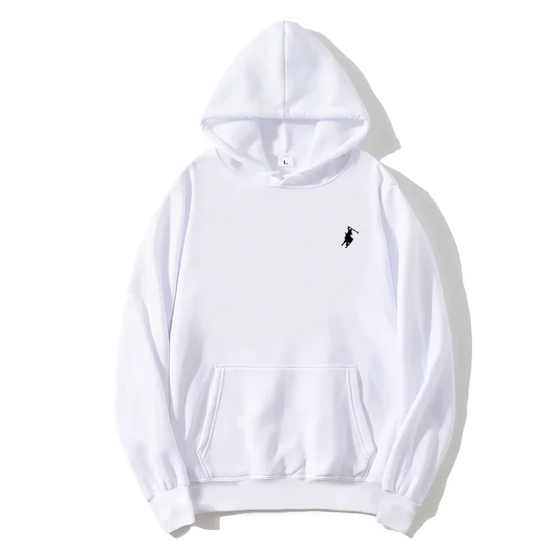 2026 polo print hooded sweatshirt for autumn and winter, suitable for both men and women, loose white couple's casual sweatshirt
