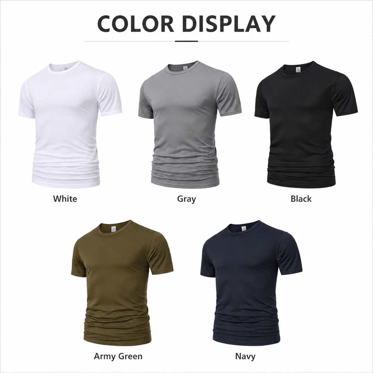 Men's Solid Black T Shirt Slim Fit Short Sleeve Crew Neck Summer Casual Basic Tee Breathable Fitness Streetwear Tops
