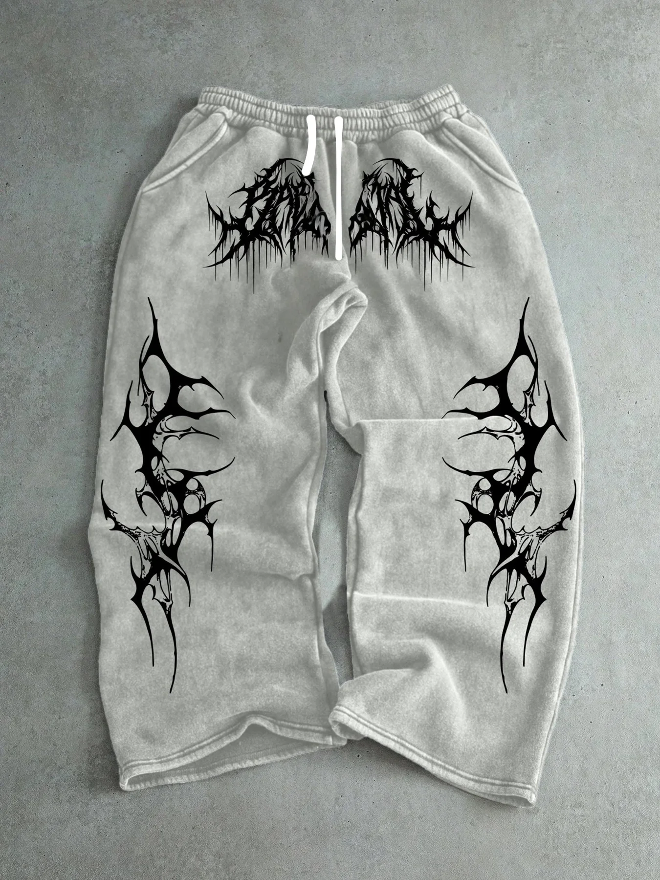 Men Gothic Vertical Graphic Wide Leg Sweatpants Drawstring Loose Straight Baggy Y2K Dark Punk Streetwear Pants.