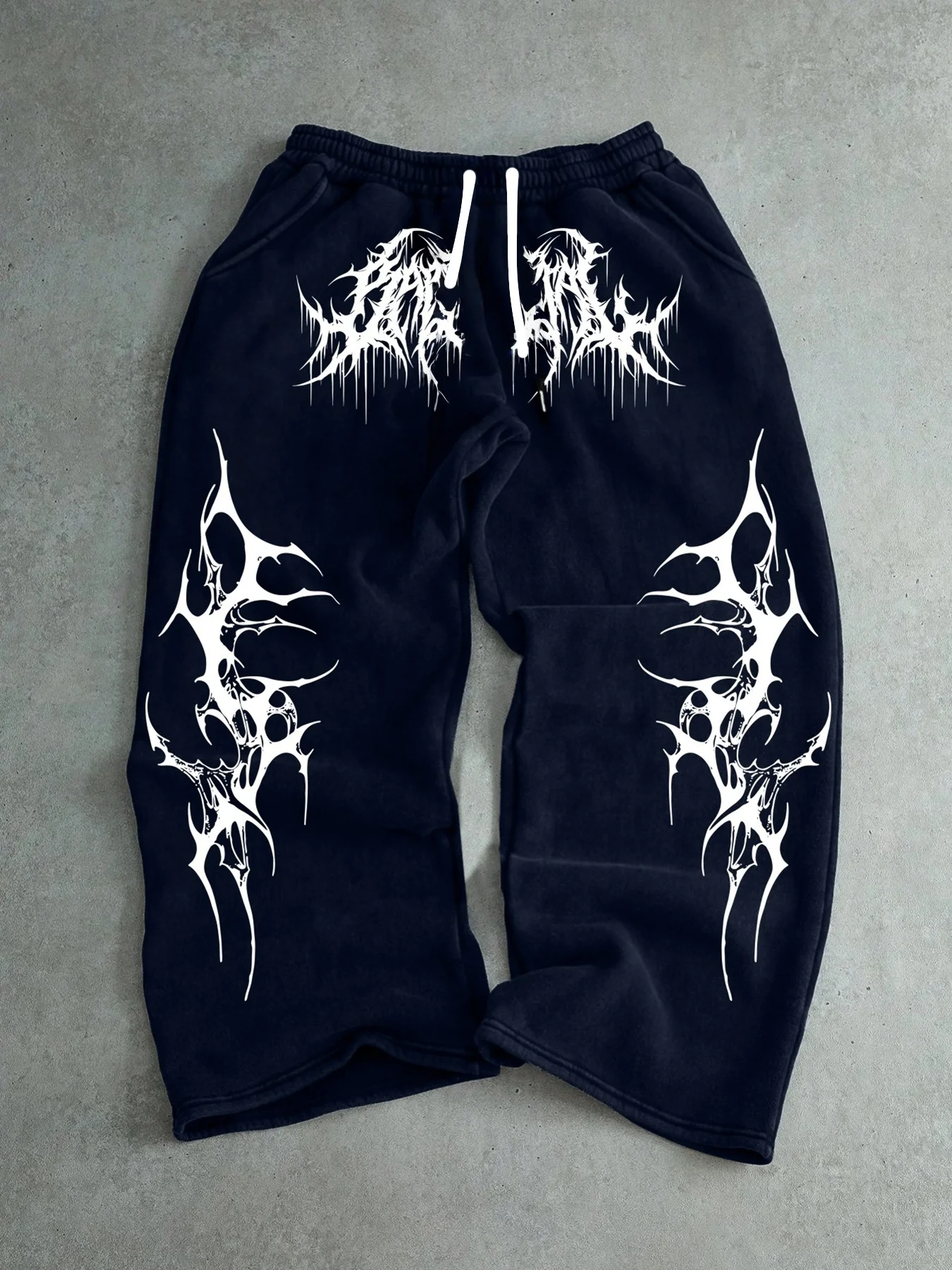 Men Gothic Vertical Graphic Wide Leg Sweatpants Drawstring Loose Straight Baggy Y2K Dark Punk Streetwear Pants.