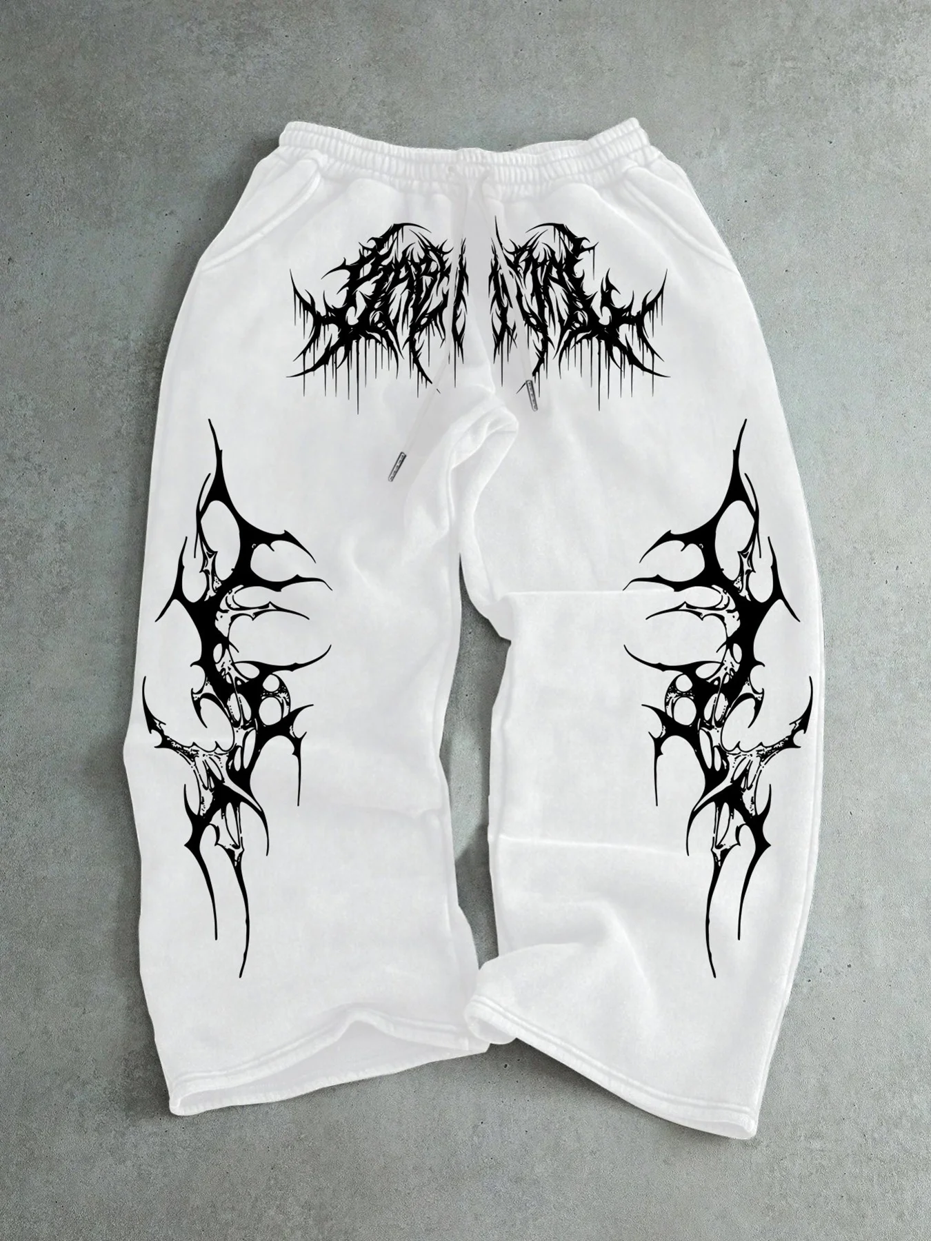Men Gothic Vertical Graphic Wide Leg Sweatpants Drawstring Loose Straight Baggy Y2K Dark Punk Streetwear Pants.