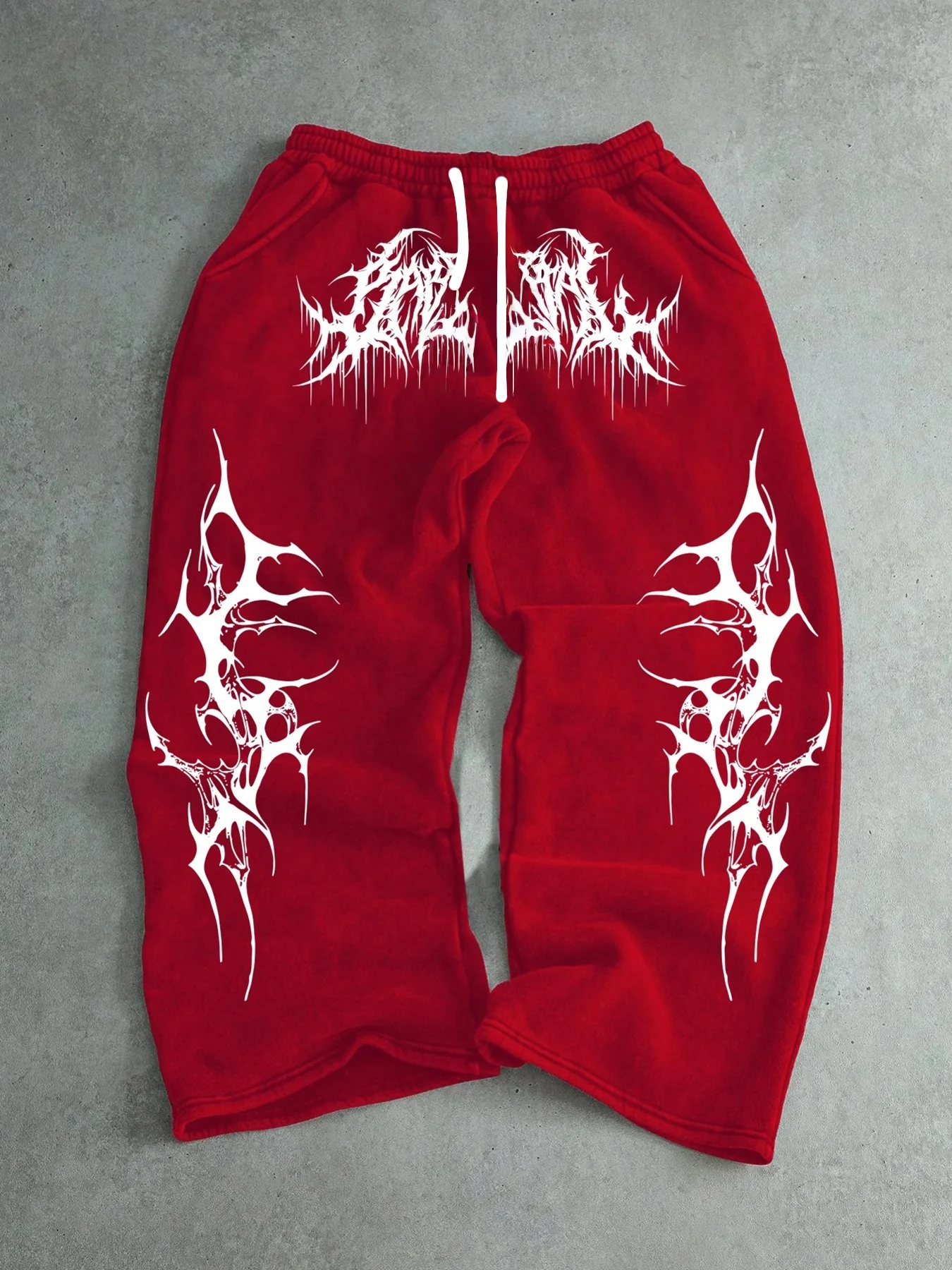 Men Gothic Vertical Graphic Wide Leg Sweatpants Drawstring Loose Straight Baggy Y2K Dark Punk Streetwear Pants.