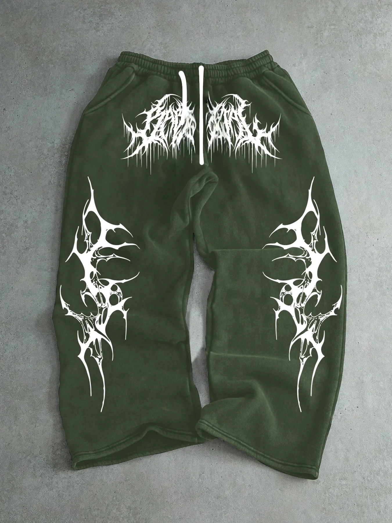 Men Gothic Vertical Graphic Wide Leg Sweatpants Drawstring Loose Straight Baggy Y2K Dark Punk Streetwear Pants.