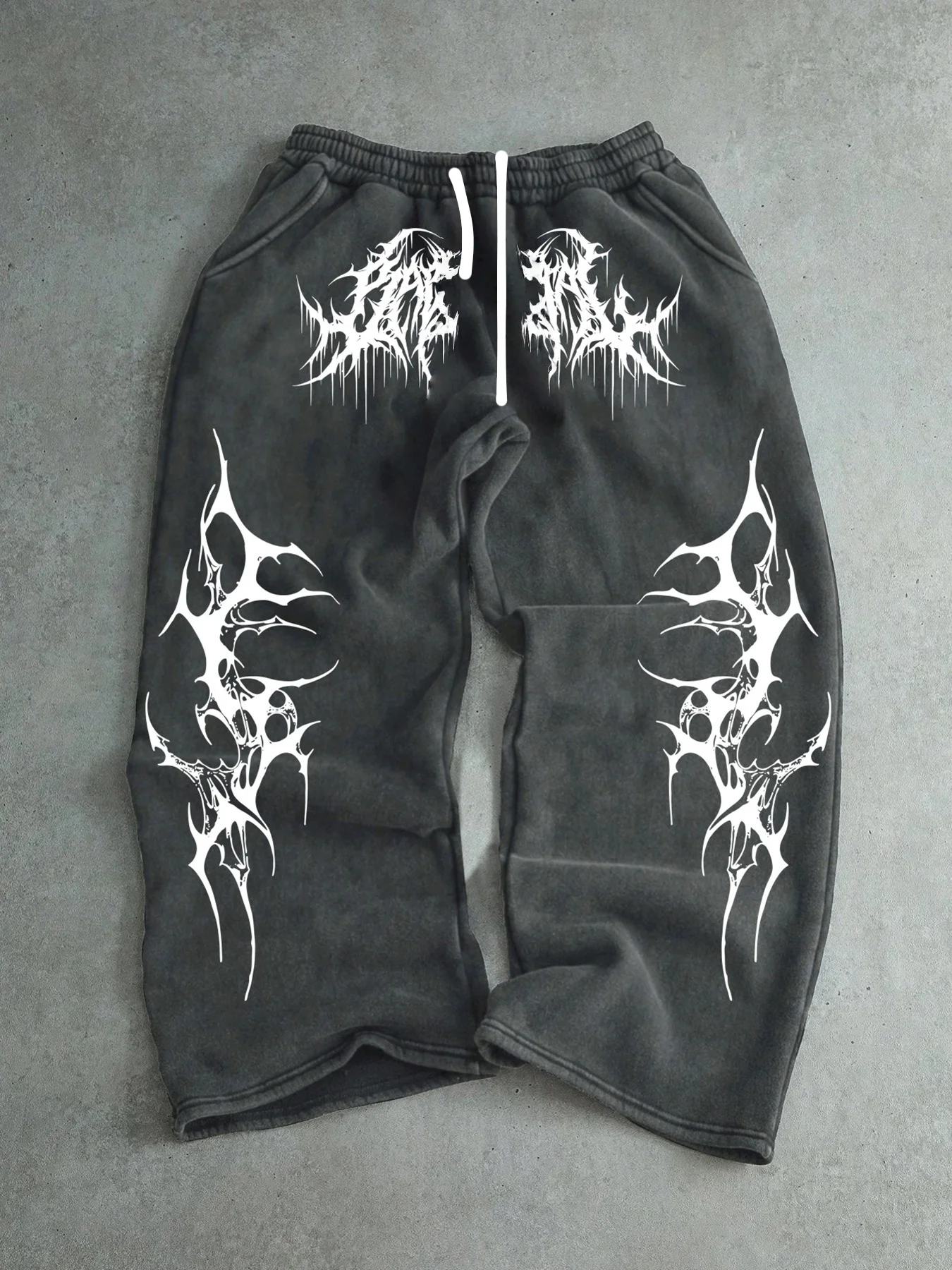 Men Gothic Vertical Graphic Wide Leg Sweatpants Drawstring Loose Straight Baggy Y2K Dark Punk Streetwear Pants.