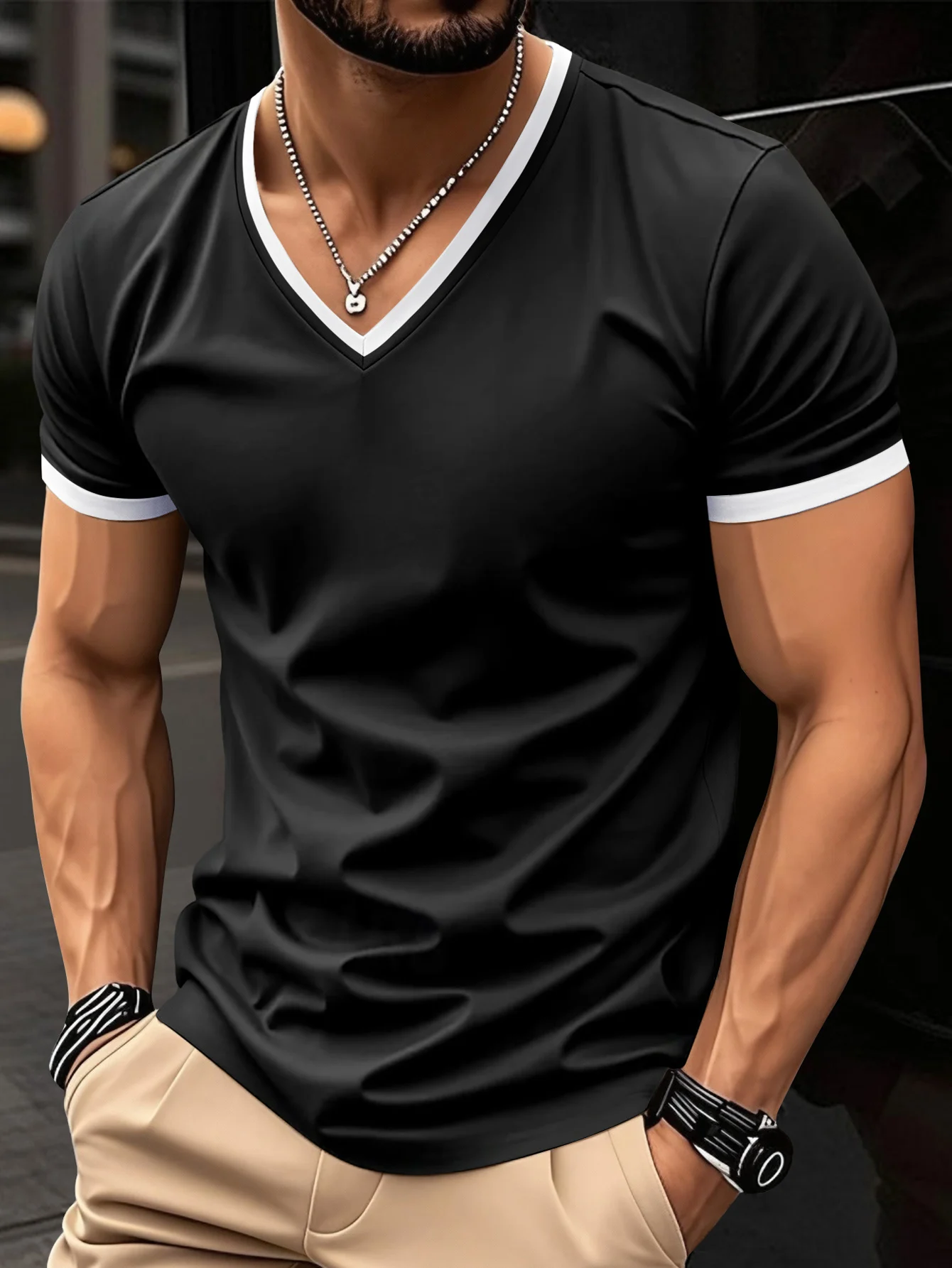 2026 Summer New Men's Trendy V-neck Quick Drying Breathable Leisure Outdoor Sports Running Fitness Loose Short Sleeved T-shirt
