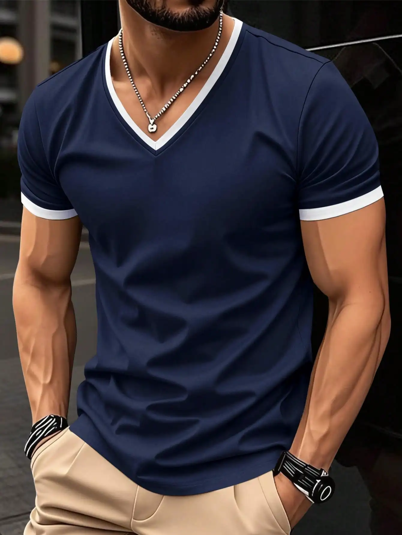 2026 Summer New Men's Trendy V-neck Quick Drying Breathable Leisure Outdoor Sports Running Fitness Loose Short Sleeved T-shirt