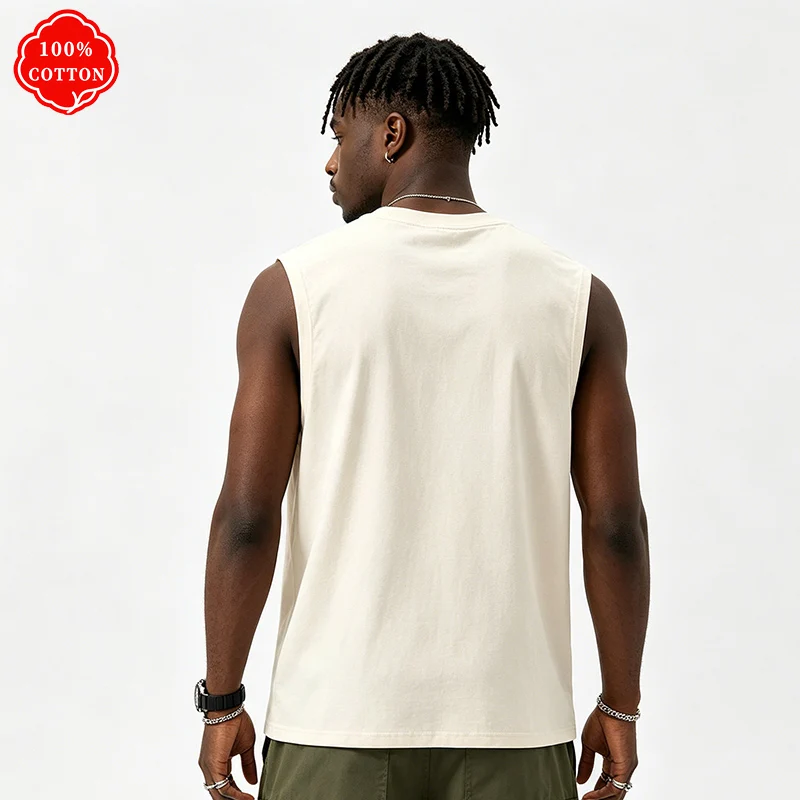 100% Pure Cotton Men's Summer Casual Loose California Pattern Printed Fitness Breathable Round Neck Sleeveless Vest-H13