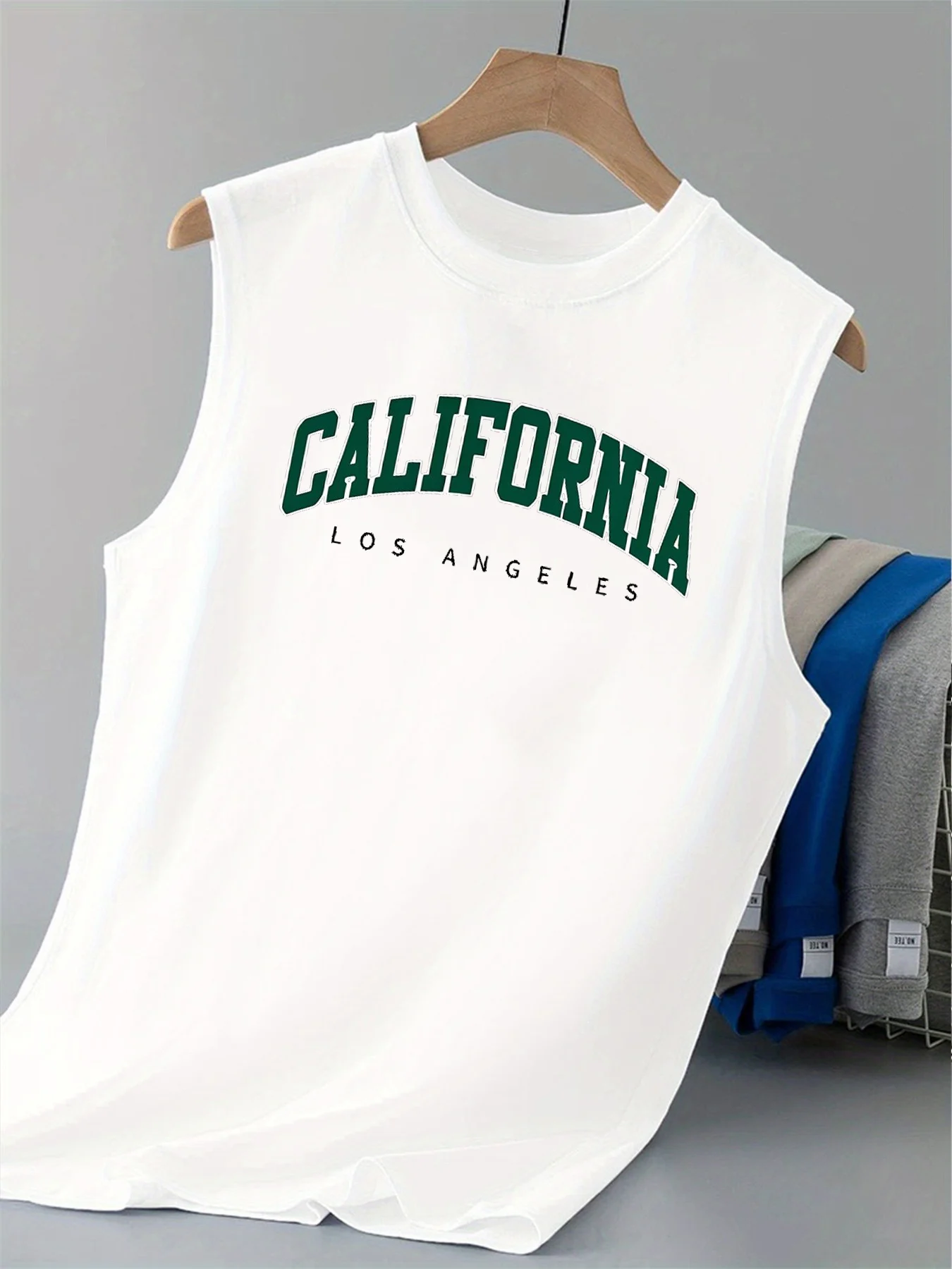 100% Pure Cotton Men's Summer Casual Loose California Pattern Printed Fitness Breathable Round Neck Sleeveless Vest-H13