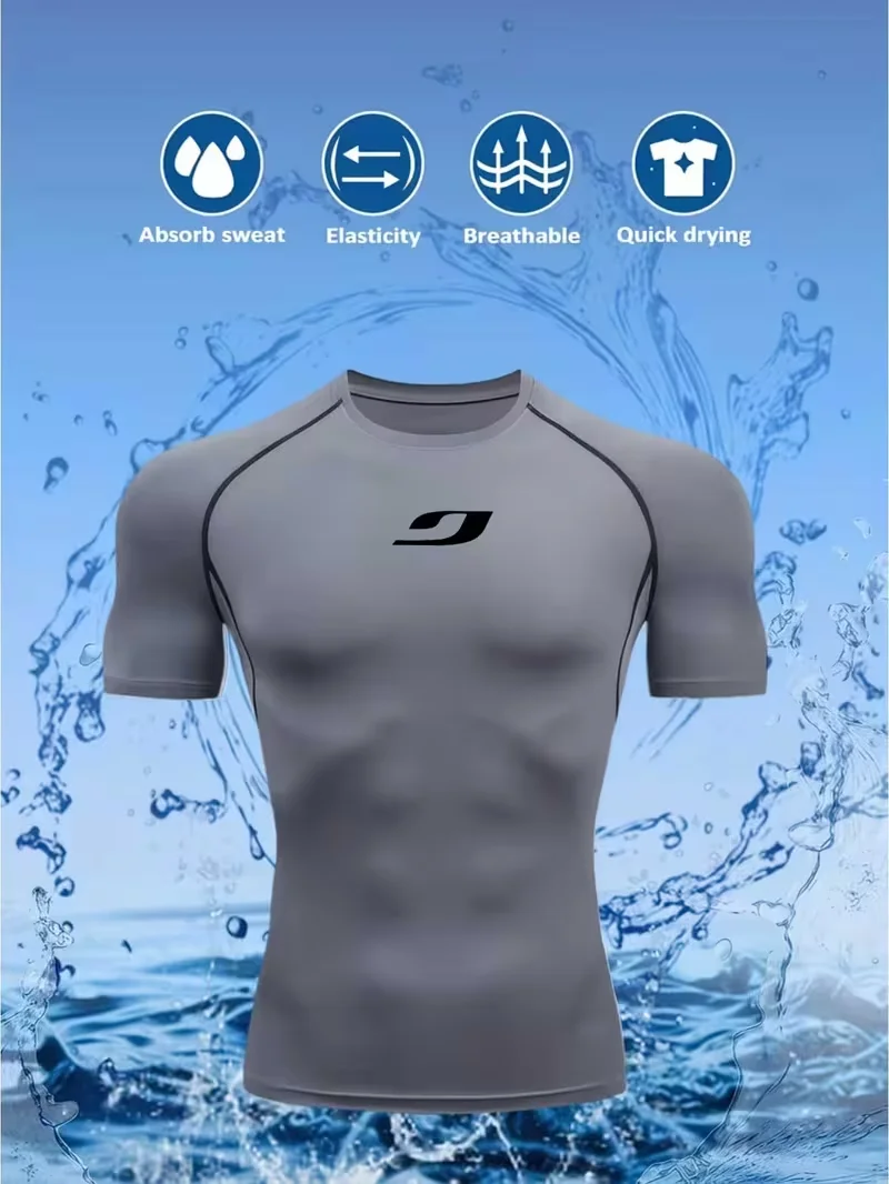 Trendy design Gothic pattern printed men's sports fit quick drying T-shirt, high elasticity compression short sleeved T-shirt,
