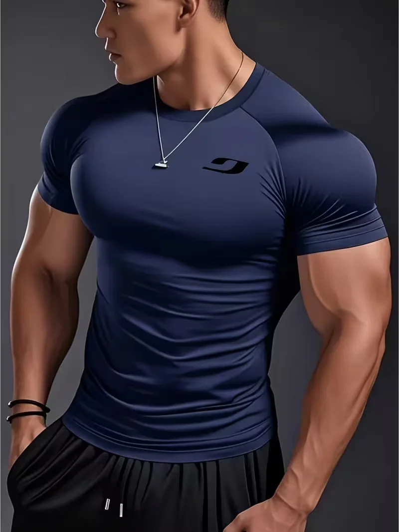 Trendy design Gothic pattern printed men's sports fit quick drying T-shirt, high elasticity compression short sleeved T-shirt,